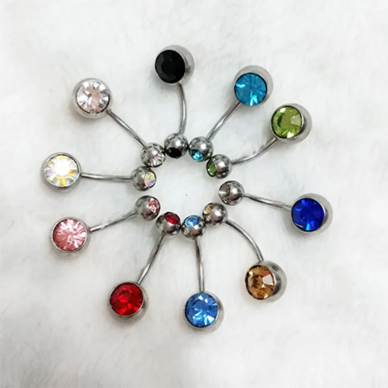 

10Pcs/Set 14G Body Piercing Jewelry with Crystal Double Gem Barbell Navel Belly Button Ring Mix Colr Body Jewelry