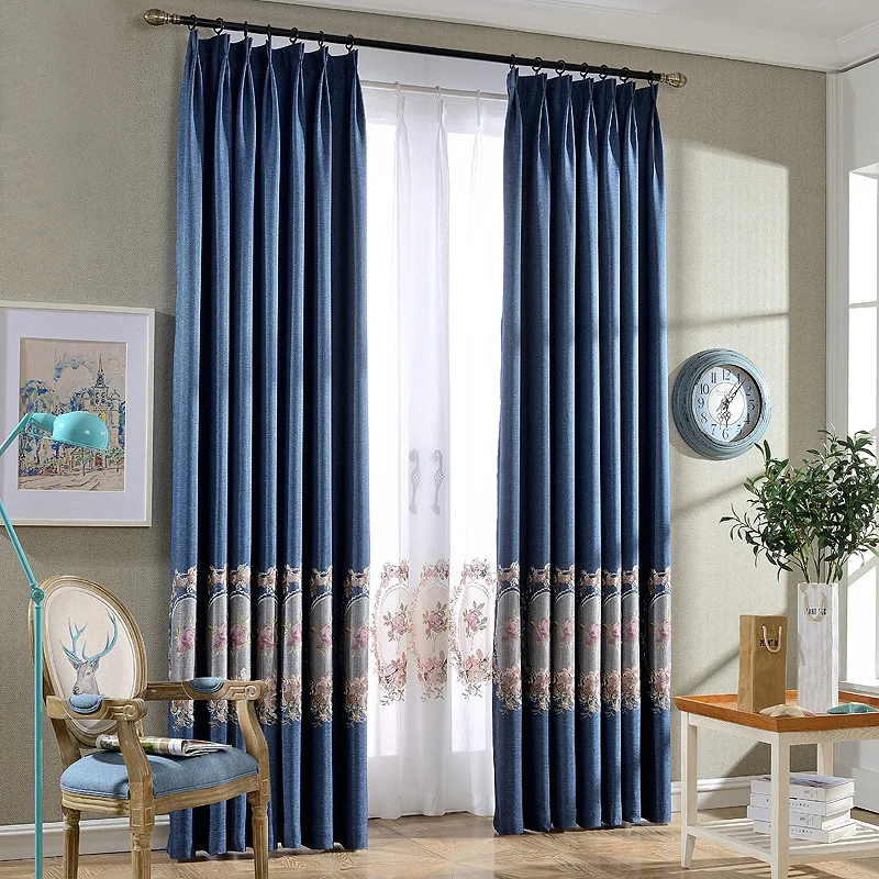 

Factory Direct Selling Simple Modern Linen Embroidery Shade Curtains High-end Living Room Bedroom Balcony Zero Cut Incense