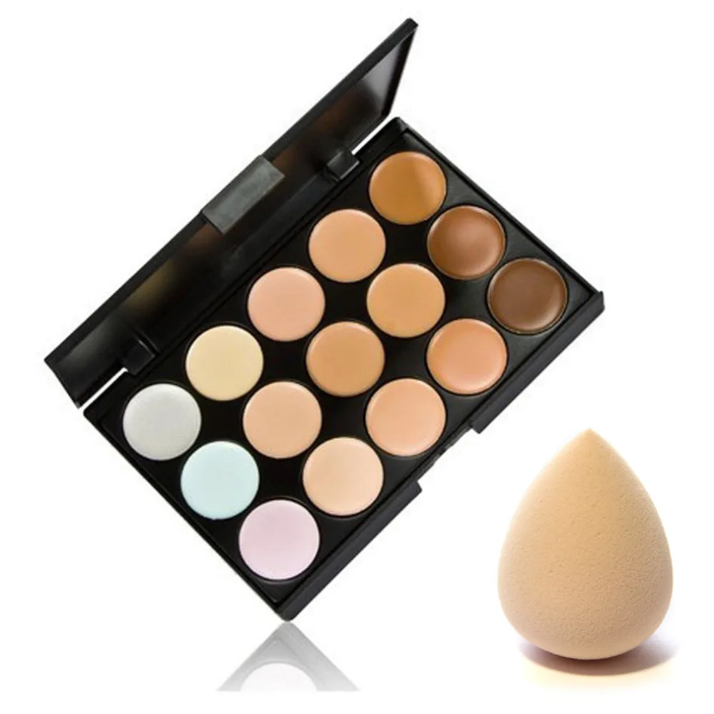 

15 Colors Contour Palette Face Cream Makeup Concealer Palette & Sponge Cosmetic Puff Makeup Set Tool