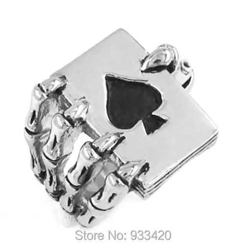 Free shipping! Claw Spades Poker Ring Stainless Steel Jewelry Cool Tribal Ace of Spades Biker Ring Gothic Men Ring SWR0186B