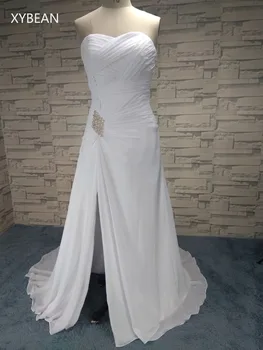 

Cheap Price ! 2018 New Arrival Free Shipping Sweetheart Chiffon Crystals White / Ivory Open Leg Wedding Dresses FS1030