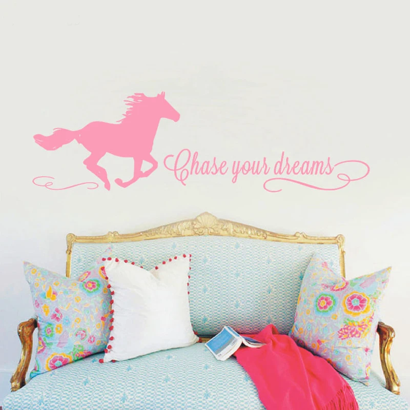 Chase-your-Dreams-Quotes-Wall-Decals-With-Horse-Sticker-Horse-Wall-Decals-Girls-Room-Decals-Cowgirl
