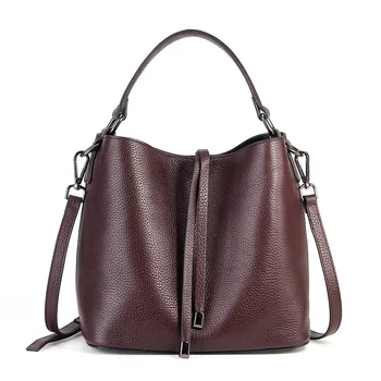 

ICEV new casual solid soft cow leather bucket messenger shoulder bag designer high quality genuine leather women handbags famous