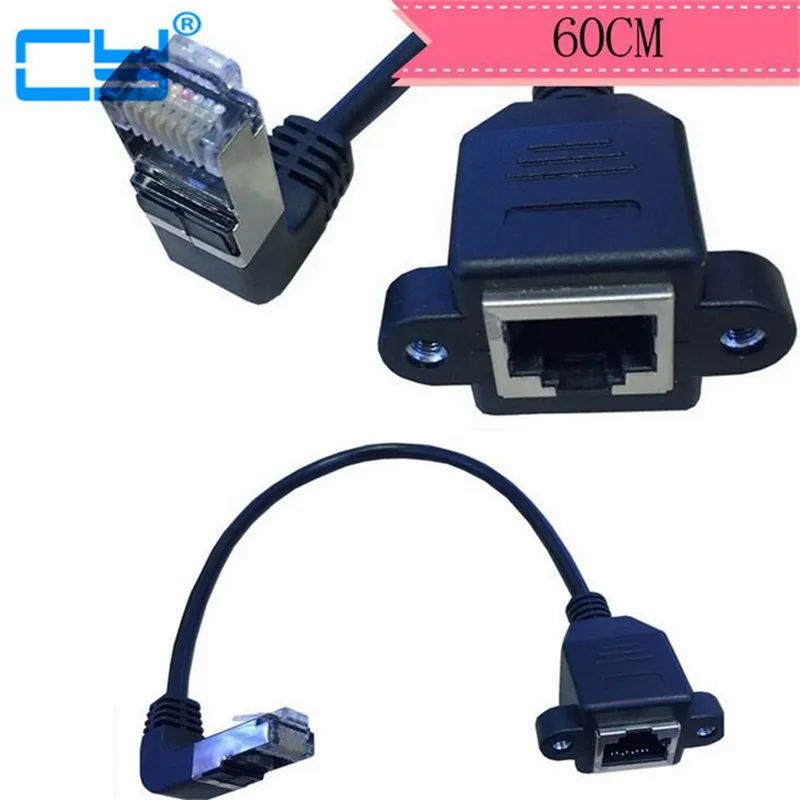 90 degrees Up & Down RJ45 Male to Female Screw Panel Mount LAN