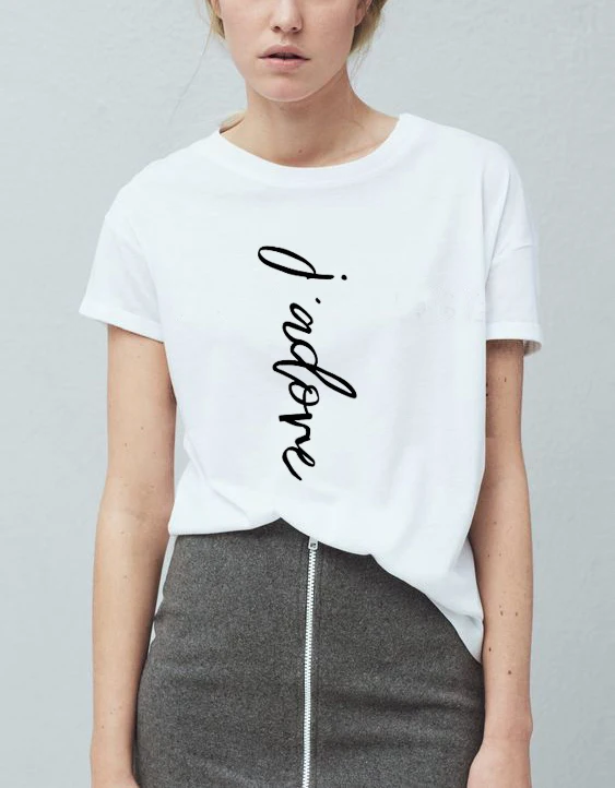 

j'adore Franch Letter Shirts Sayings I like you Woman's Short Sleeve Tops Tee Summer Stylish Funny Casual T-Shirt