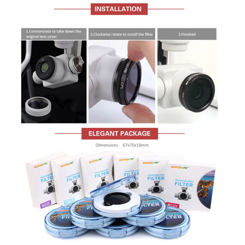 Sunnylife MCUV UV Camera Lens Filter for DJI Phantom 4 PRO / PRO+Drone Acces Suitable PRO+/Advanced+ | Электроника