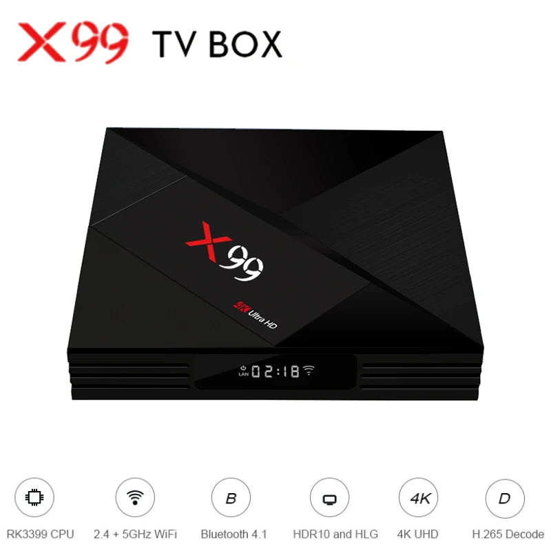 

X99 TV BOX RK3399 Mali-T860MP4 4GB RAM 32GB ROM Android 7.1 HDR10 2.4G + 5G + AC WIFI BT4.1 4K UHD Media Player Android TV Box