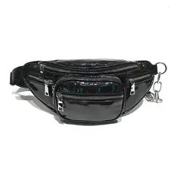 Изумрудный Регулируемая Fanny Pack Для женщин талии мешок цепи из искусственной кожи поясная сумка на молнии черный мешок талии Для женщин