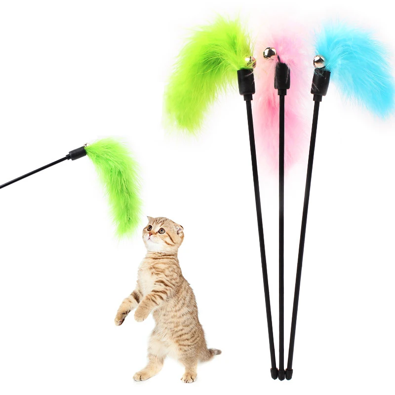 

Pet Cat Toys Feather Wand Cat Toy Interactive Colorful Catnip Toy Stick for Kitten Cat Teaser with Bell Pet Toy Supplies