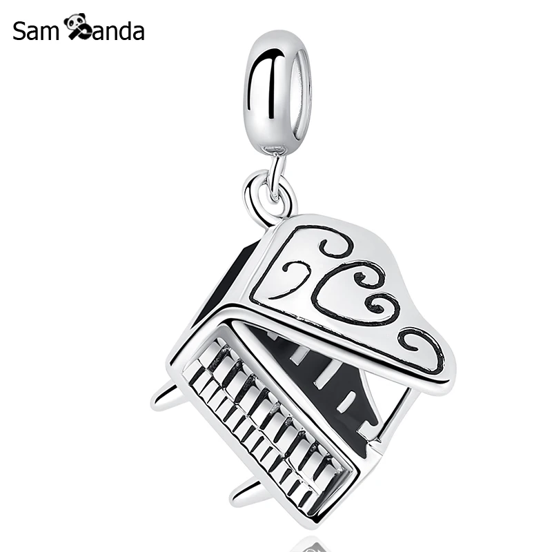 Real 925 Sterling Silver Music Piano Pendant Charm Beads Fit Pandora Bracelets & Bangles For