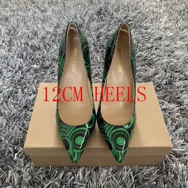 Г. брендовая модная женская обувь зеленые лакированные кожаные пикантные туфли на высоком каблуке 12 см/10 см/8 см женские туфли-лодочки с острым носком - Цвет: LY-AL 12CM