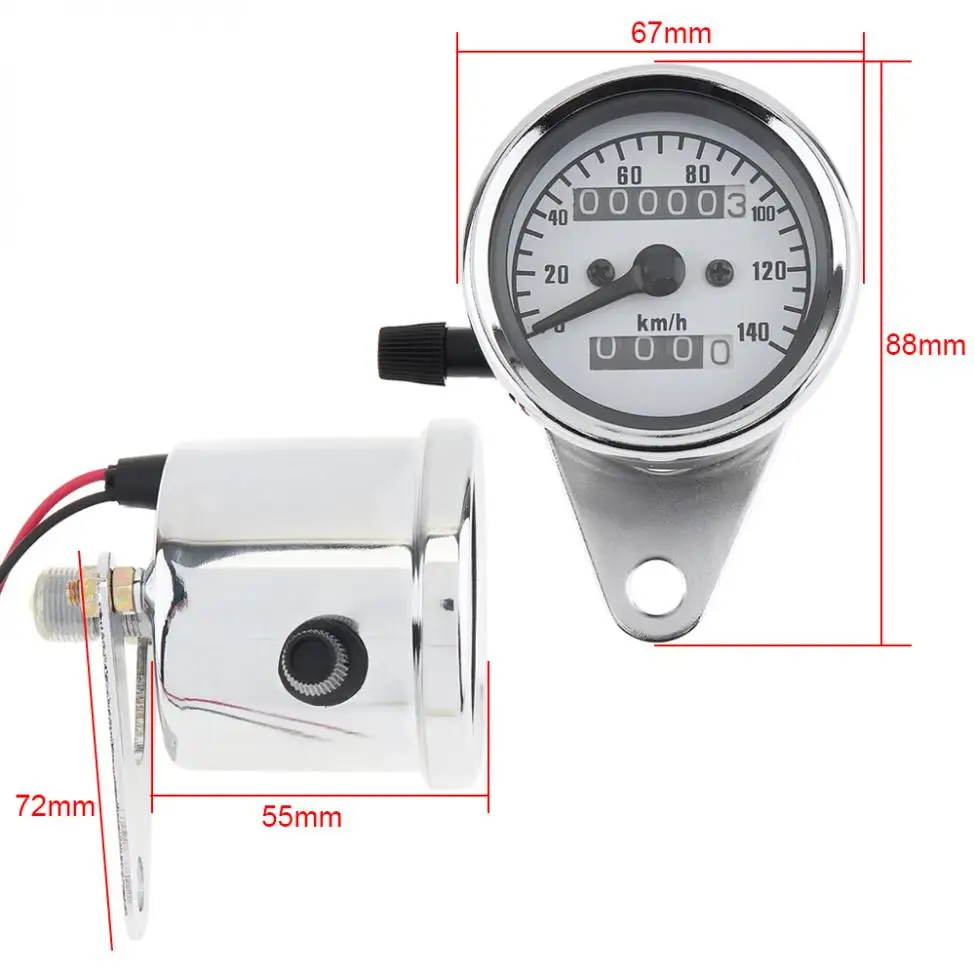Universal 12V Yellow Night Light  Motorcycle Speedometer Metal Case  Car Meter and Kilometer Table for Retro Motorcycle