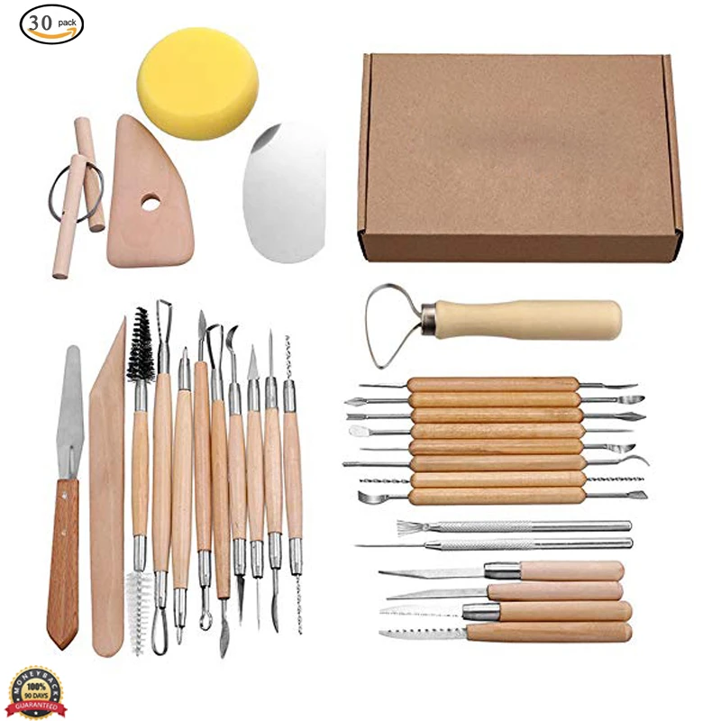thin paint brush Pottery Tools Clay Sculpting Tool Set Wooden Handle Pottery Carving Tool Set Pottery Ceramics Fimo Modeling Carving Tool Kit sponge paint roller