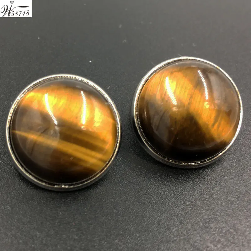 Tiger Eye MC6928 18 мм тигровый глаз опал Лапис лазурит Сердолик Кристалл Abalone оболочки круглые Клипсы Серьги 1 пара WB657b - Окраска металла: Tiger Eye MC6928