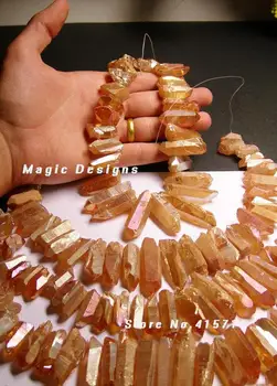 

Tusk Square Shape Beads Peach Orange Pink Mystic Titanium AB Quartz Crystal Point Bead BE632