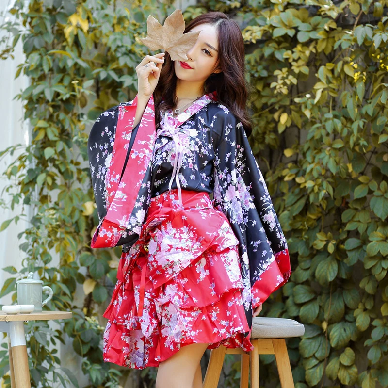 Women's Sexy Sakura Anime Costume Japanese Kimono Costume Vintage Original Tradition Silk Yukata Dress M-XXL