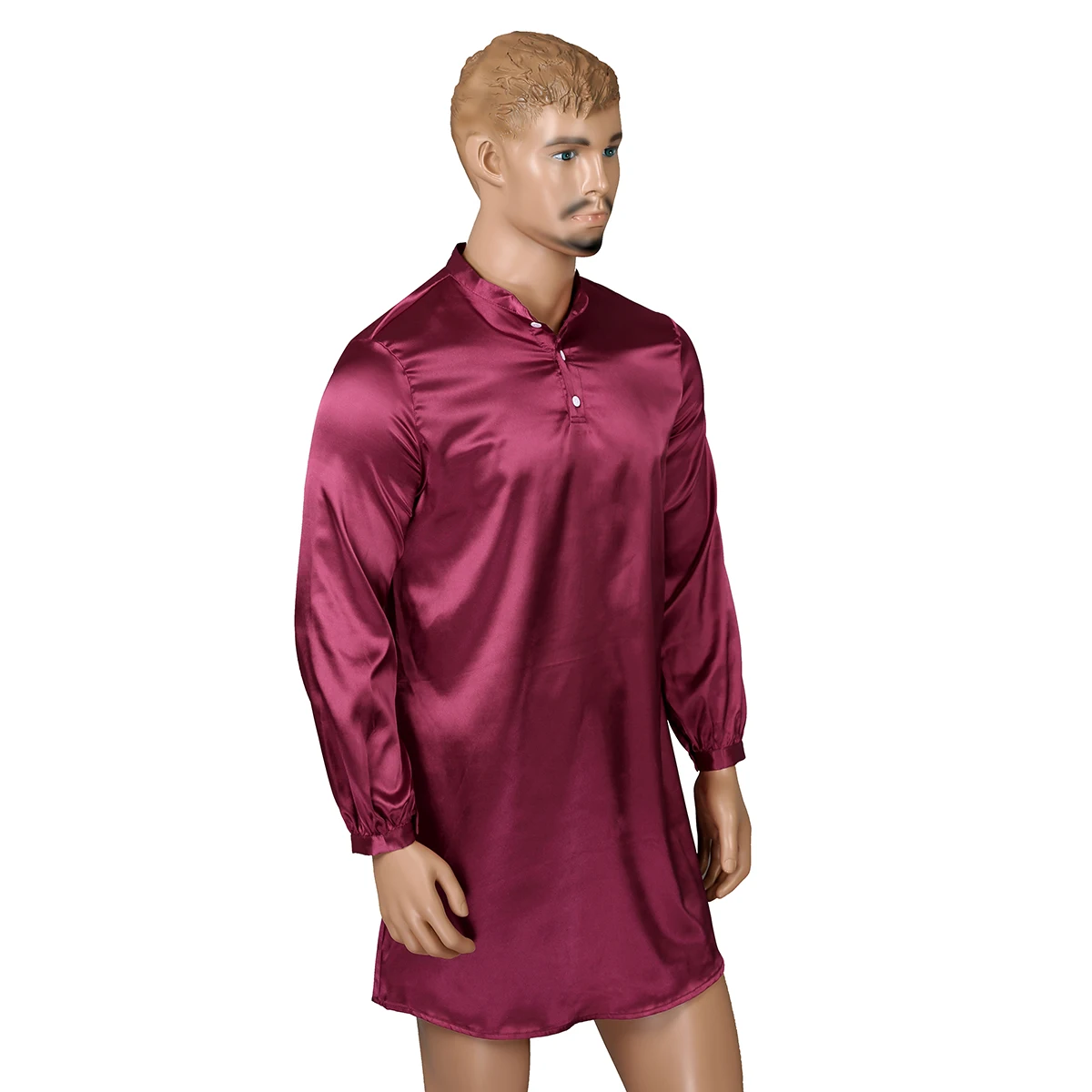 Мужские повседневные Слип Hommes рубашки шелковистые атласные пуговицы вниз с длинным рукавом пижамы Твердые цветная Пижама Свободный пуловер ночная рубашка