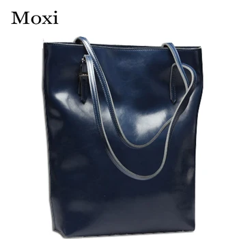 

New Leather Women Tote Oil Wax Leather Female Handbag Large Capacity Ladies Messenger Bag Retro Women Shoulder Bag