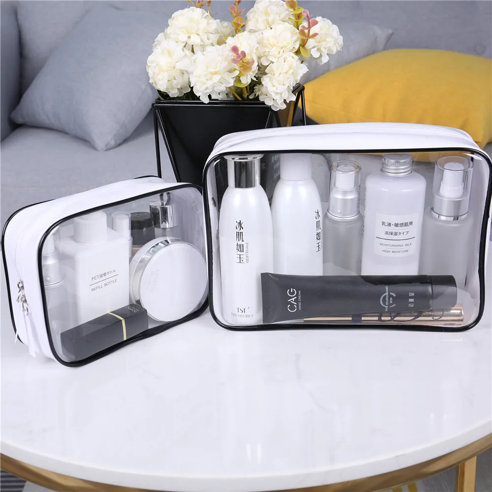 DEZEMIN White Transparent Cosmetic Bag with Dual Zipper Makeup Pouch, 2 Sizes (5)