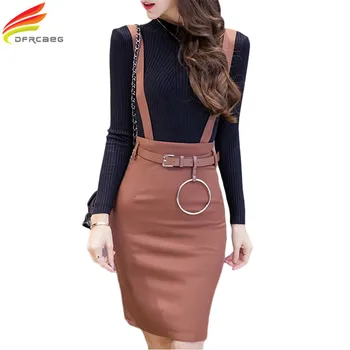 

Plus Size Formal Ladies Office Skirt With Strap Autumn 2019 High Waist Bodycon Pencil Skirts Womens Black Khaki Work Wear Summer