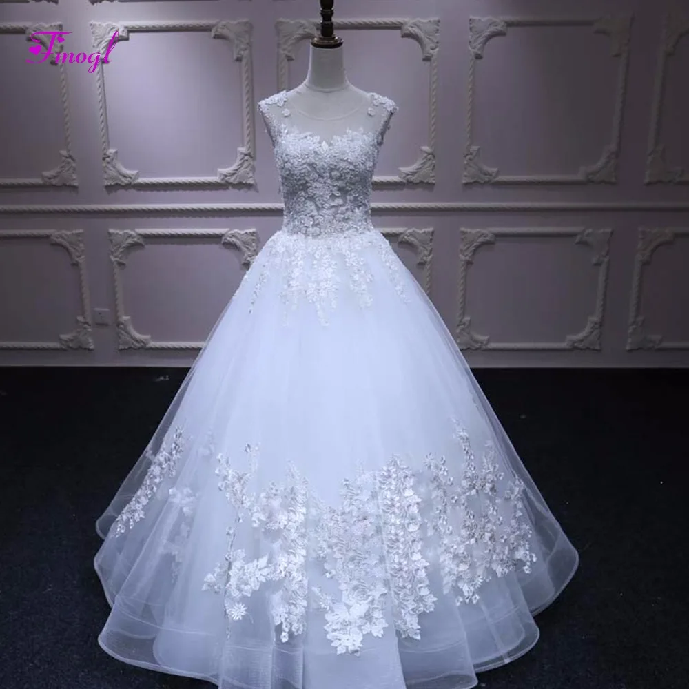 

Fmogl Vestido de Noiva Sexy Scoop Neck Lace Up A Line Wedding Dress 2020 Delicate Beaded Appliques Vintage Bridal Gown Plus Size