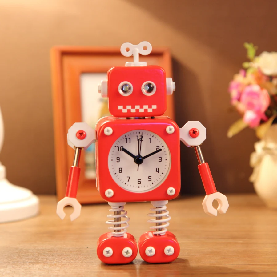 Деформация робота-будильника, креативный маленький будильник, студенческий будильник, милый детский мультяшный металлический будильник - Цвет: 4