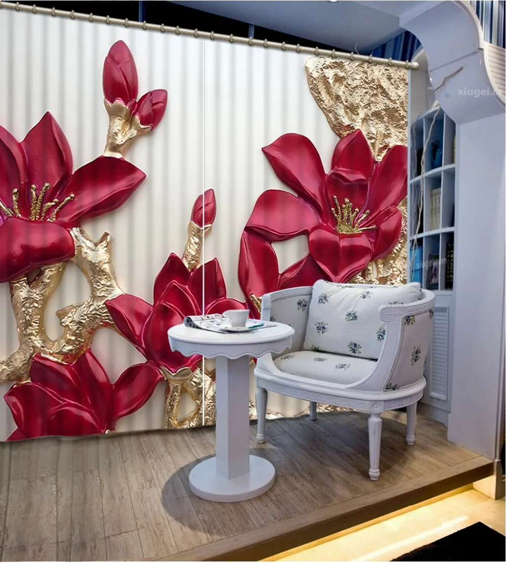 

3D Window Curtains For Bedding room 3d relief flower Bedding room 3D Curtains for living room