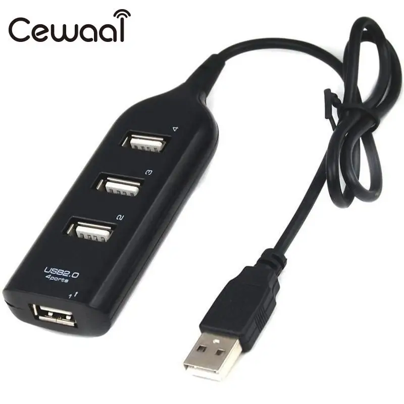 Hub USB de 4 Puertos USB 2.0 Splitter Negro para PC Notebook Laptops