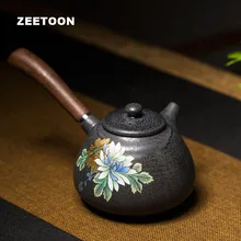 Японский керамический заварочный чайник 260 мл ручная роспись Камея Золотые полоски пион керамика деревянная боковая ручка чайный набор кунг-фу чайник кофейник
