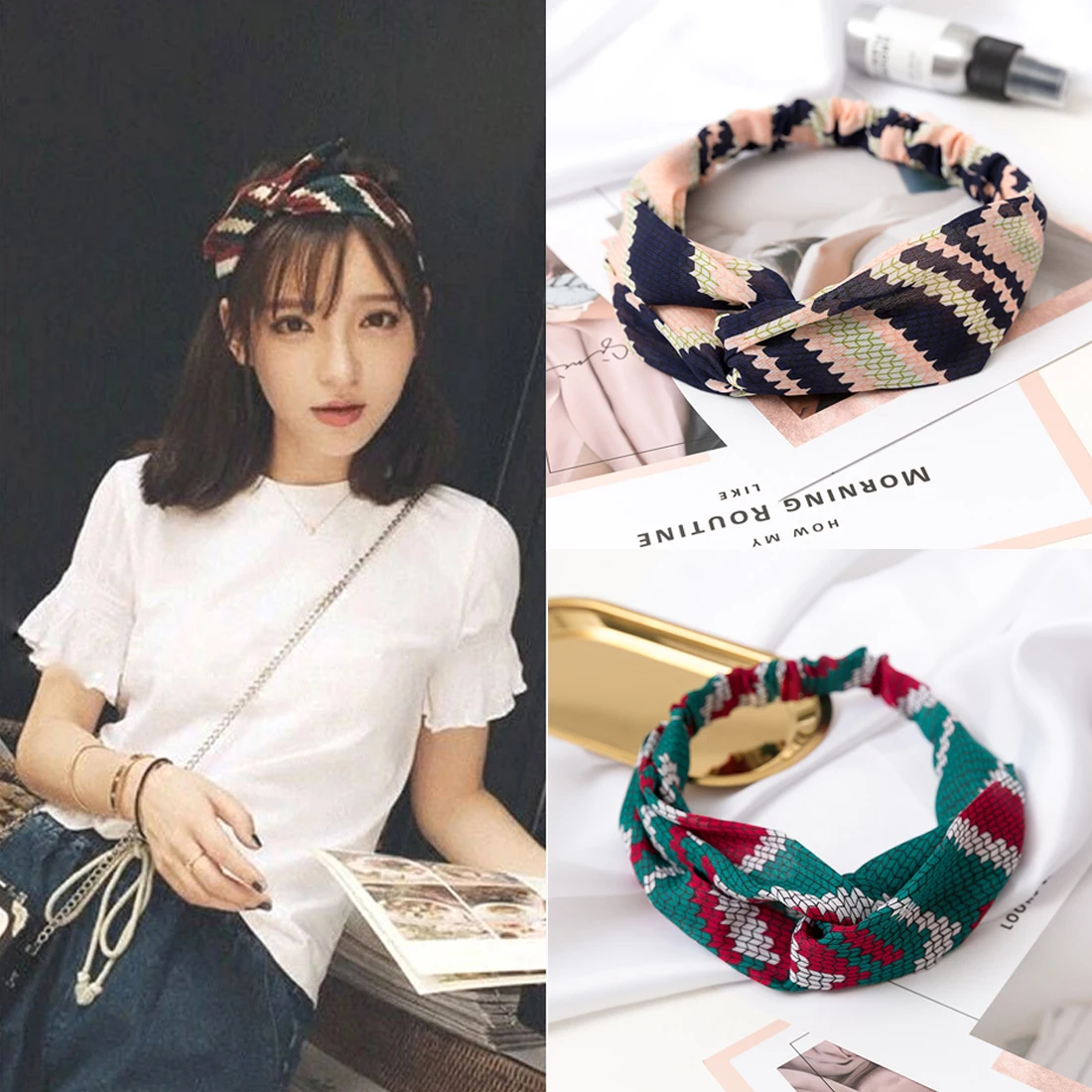 

Elastic Hair Bands Flower Stripe Plaid Print Turban Headband for Women Cloth Plastic Hair Hoop Beach Hair Accessories