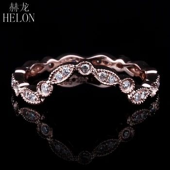 

HELON Solid 10K (417) Rose Gold 100% Genuine Natural Diamonds Art Deco Antique Anniversary Engagement Women Jewelry Ring Band