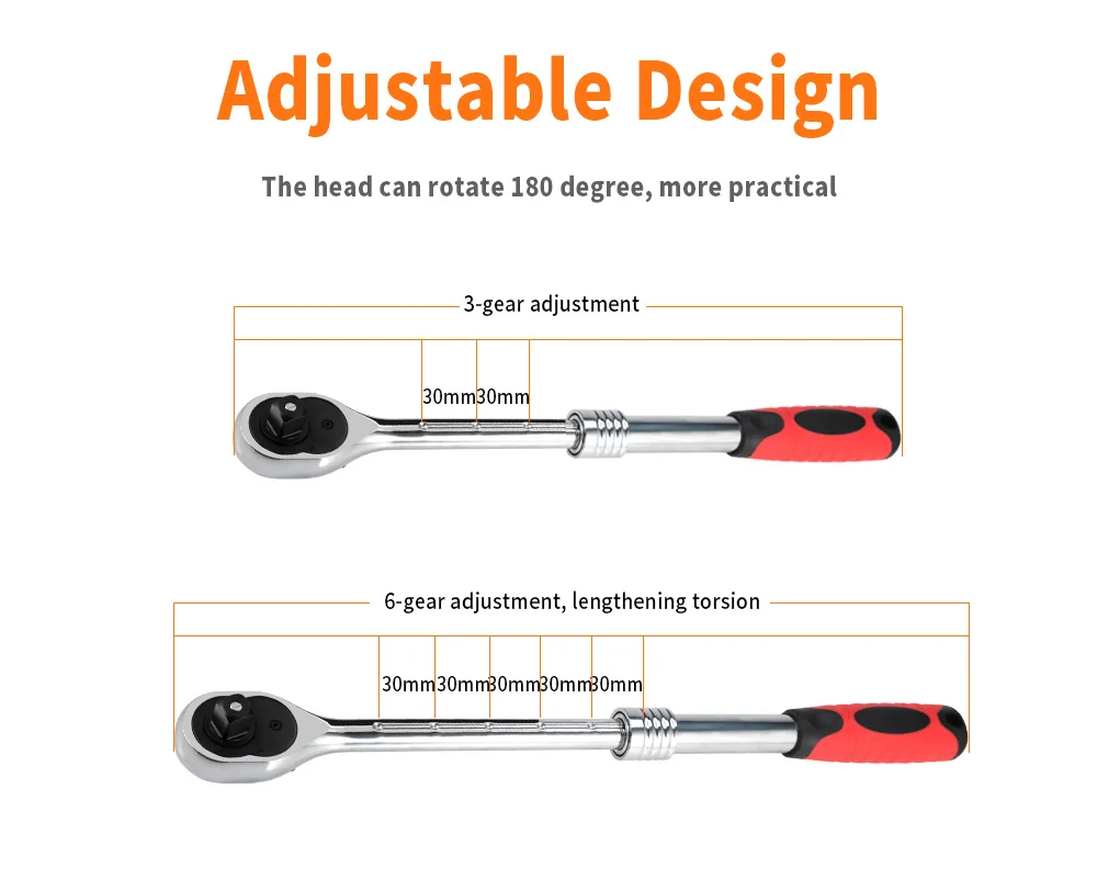 1/2 1/4 дюймовая рукоятка, удлиняющий Телескопический Трещоточный ключ, вращающийся на 180 градусов, регулируемый гаечный ключ, инструмент для ремонта