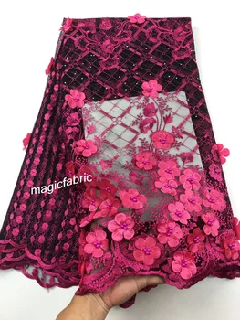 

3 D Flowers High Quality Nigerian French Lace Embroidered Tulle Lace Fabric For Wedding Dress CHY18129