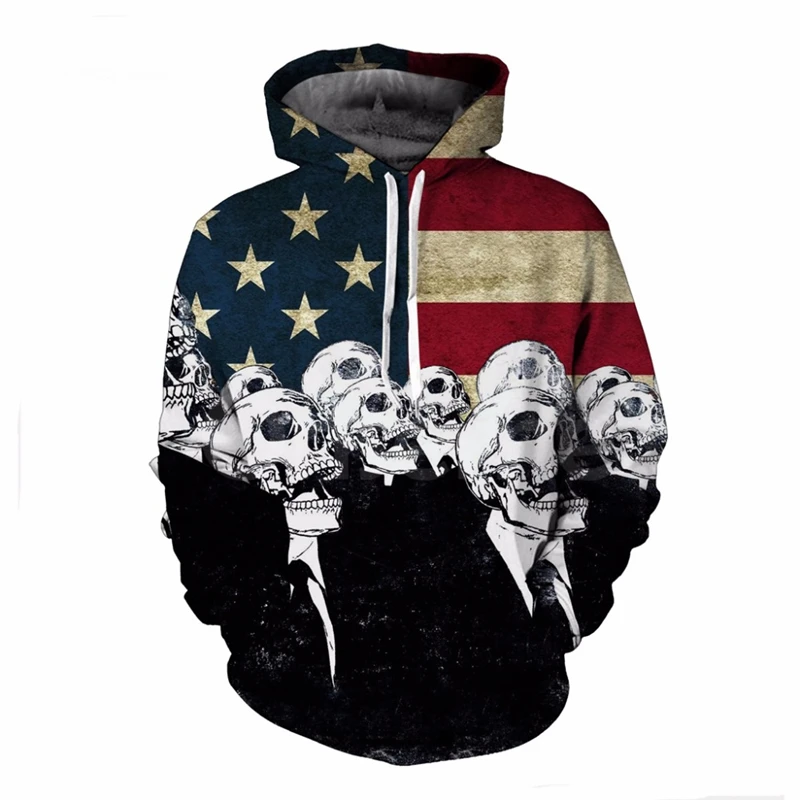 New Funny America Flag Skull Hoodies 3D print Men Women Hoodies Unisex