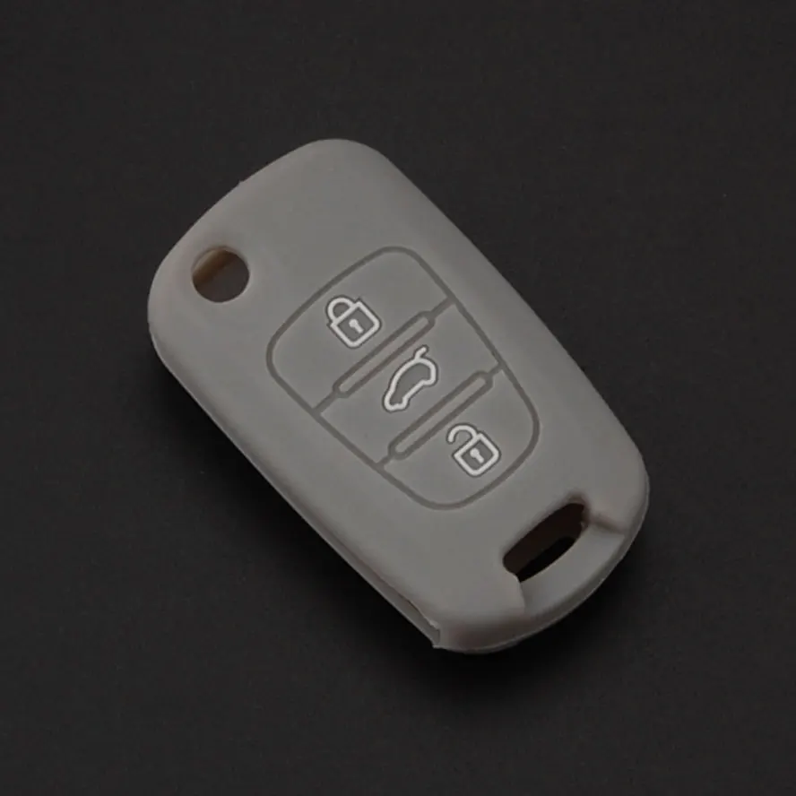 Барбекю@ FUKA 3 кнопки силиконовый пульт дистанционного управления брелок сумка держатель Чехол Складной флип дистанционного ключа для hyundai Kia Optima Rio Soul Sportage - Название цвета: Серый