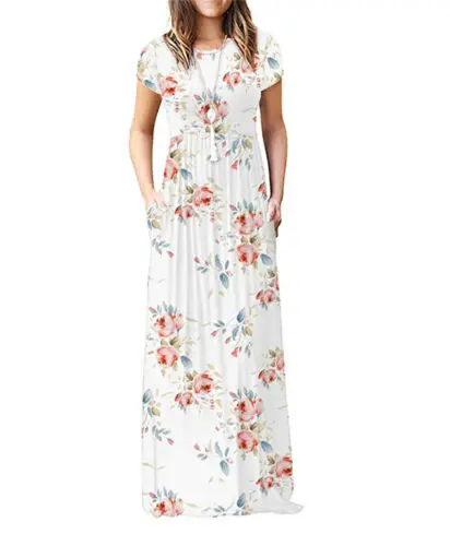 BOHO Для женщин Повседневное дамы цветочные Gypsy круглым вырезом короткий рукав