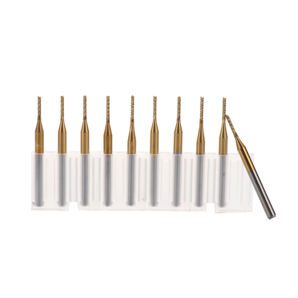 10pcs 3.175mm CNC Router Bits End Mill for PCB Machine Shank Titanium Coated Carbide Milling Cutter Engraving Edge Cutter