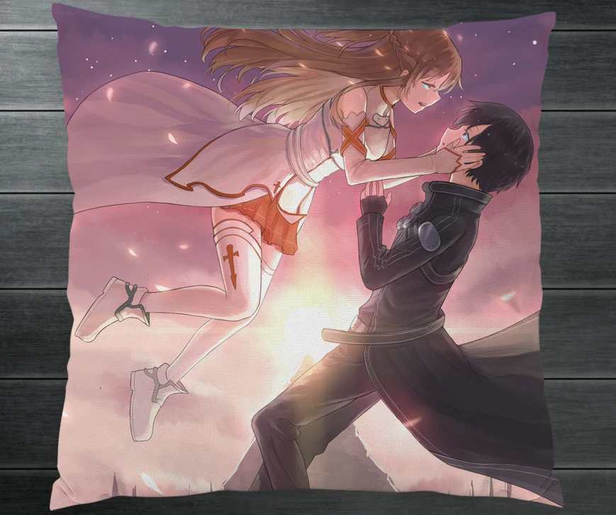 Аниме Роман Сан-меч искусство онлайн Kirito Yuuki Asuna двухсторонняя подушка чехол