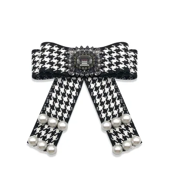 

New woman Free Shipping fashion Plaid rhinestone pearl bow brooch bow tie shirt female professional collar flower accessories