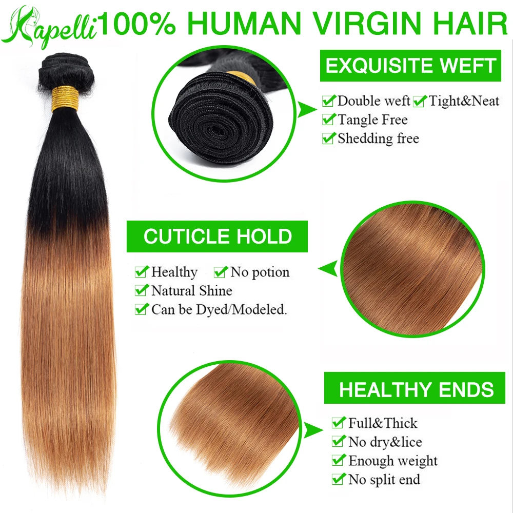  Ombre Bundles With Closure 1B/30 Two Tone Human Hair Weave Brazilian Straight Blonde 3 Bundles With