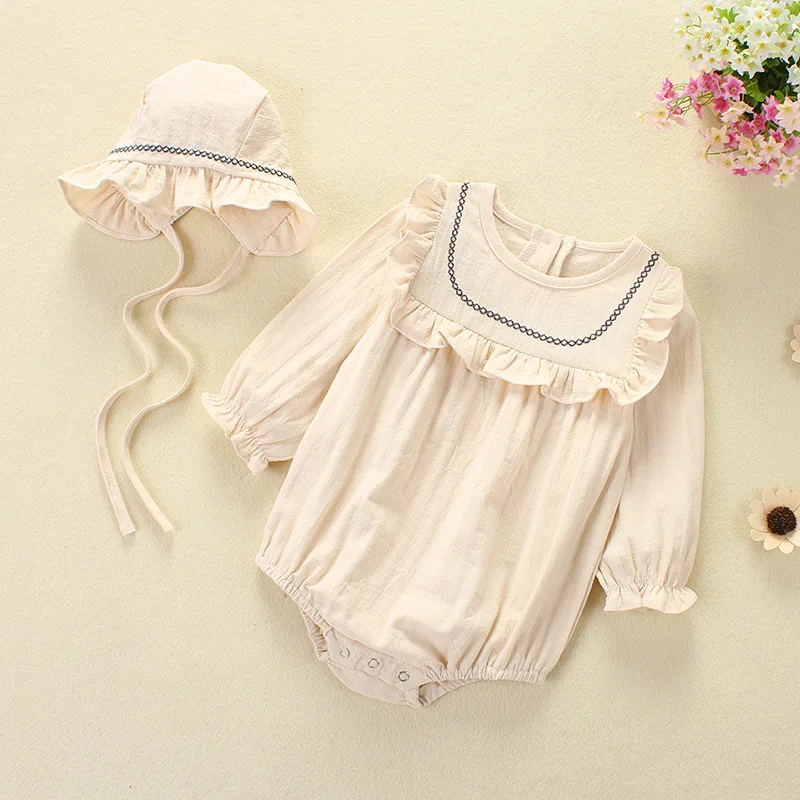 

Newborn Baby Clothes Spring and autumn girls jumpsuit 100% cotton Princess Infant Girls Jumpsuit With Hat