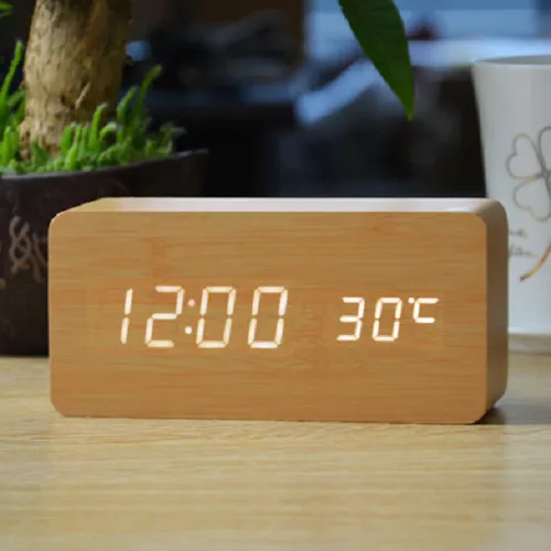 Деревянный светодиодный Будильник, despertador контроль звуков температуры светодиодный дисплей, электронные настольные цифровые настольные часы, SKU04A4A01 - Цвет: bamboo white
