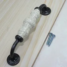 128mm rustico vintage furniture handles crack ceramic kitchen cabinet drawer pull knob antique iron dresser cupboard door handle