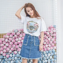 2017 denim skirt skirt large size women female fat MM high waist skirt all-match students A word flash