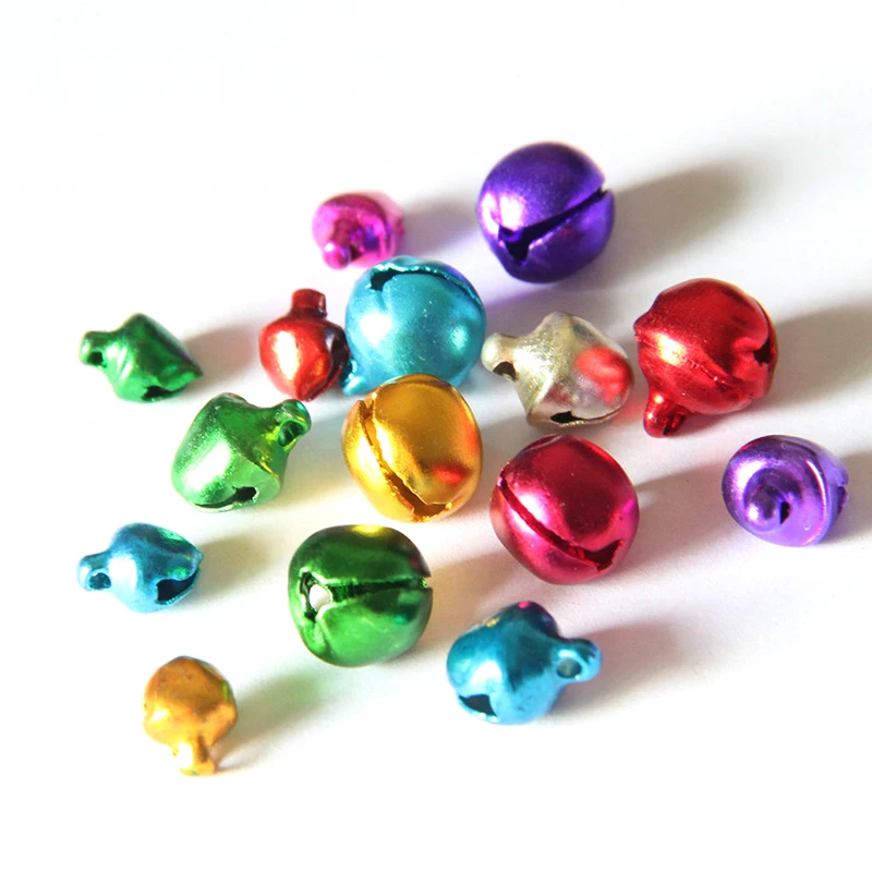 

100 pcs/lot 6/8/10MM Mix Colors Metal Loose Beads Small Jingle Bells Pet bells Bells Christmas Decoration Gift