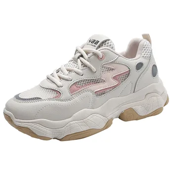 

Shoes Women's Designer Outdoor Breathable Sneakers Leather + Mesh Flat Walking Shoes White Platform Sneakers Chaussure Femme