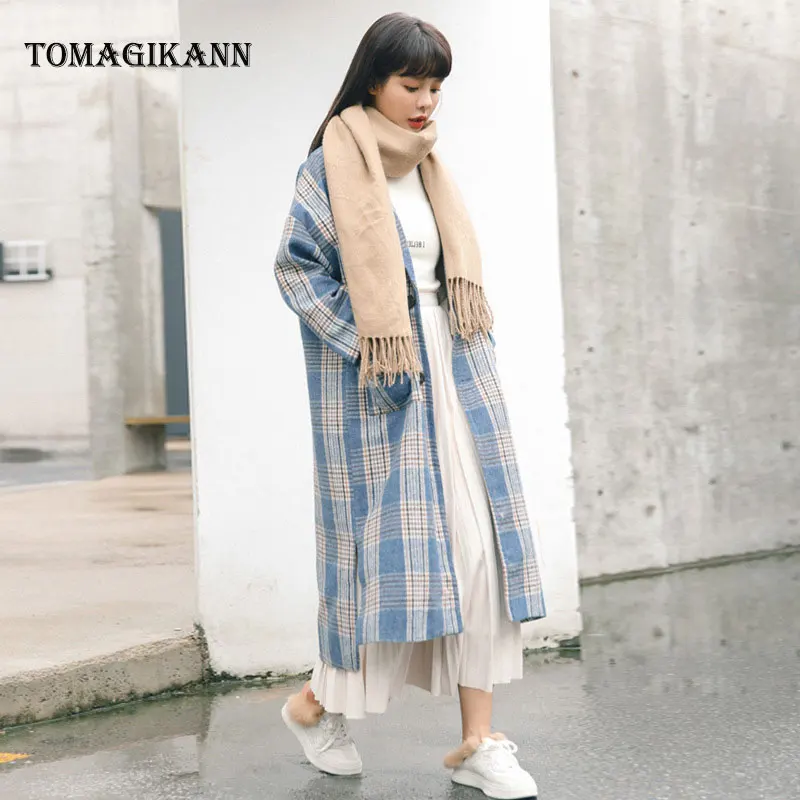 2018 Women Wool Coats Warm Vintage Woman Plaid Split