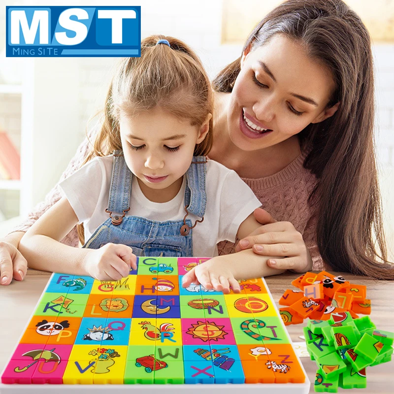 

100PCS 26 Letter Cartoon Puzzle Plastic Colorful Alphabet Set Toddler Early Language Learning Educational Toys For Children