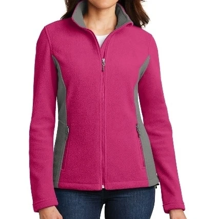 Port Authority L216 Ladies Colorblock Value Fleece Jacket Pink Azalea & Deep Smoke - Extra Large (1)