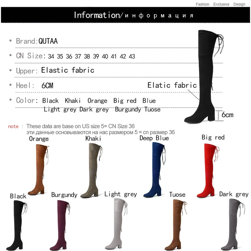 QUTAA Women Over The Knee High Shoes Platform Zipper All Match Square High Heel Sexy Winter Boots Women Boots Size 34-43